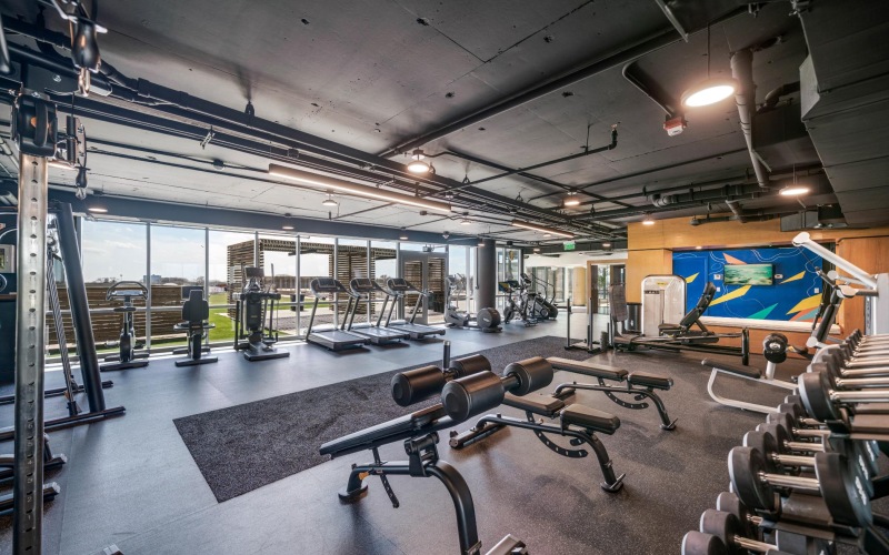Fitness center with weights and machines